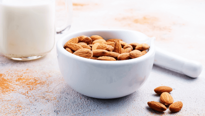 Almonds in white pestle