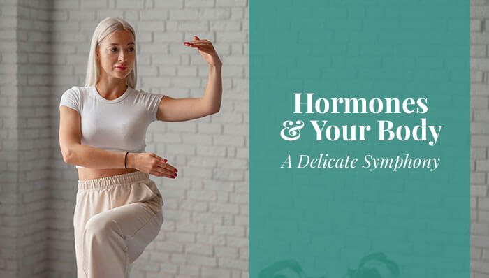 Mature woman holding a dance pose. "Hormones & Your Body - A Delicate Symphony"