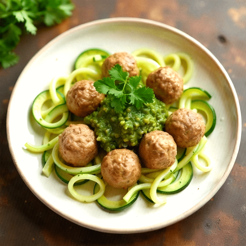 Turkey Meatballs with Parsley Pesto and Zucchini Noodles Recipe